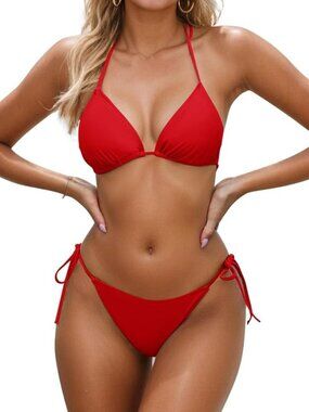 ❤️👙 Zuvebamyo Triangle String Bikini Set Red XS NWT